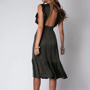 The Jessie Midi black dress plunging neckline backless slit sexy large